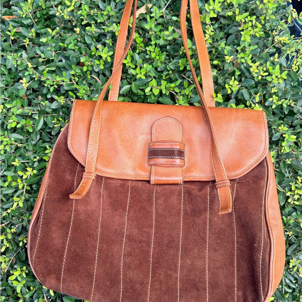Elegant Brown Leather and Suede Women's Bag - Picture 1 of 11